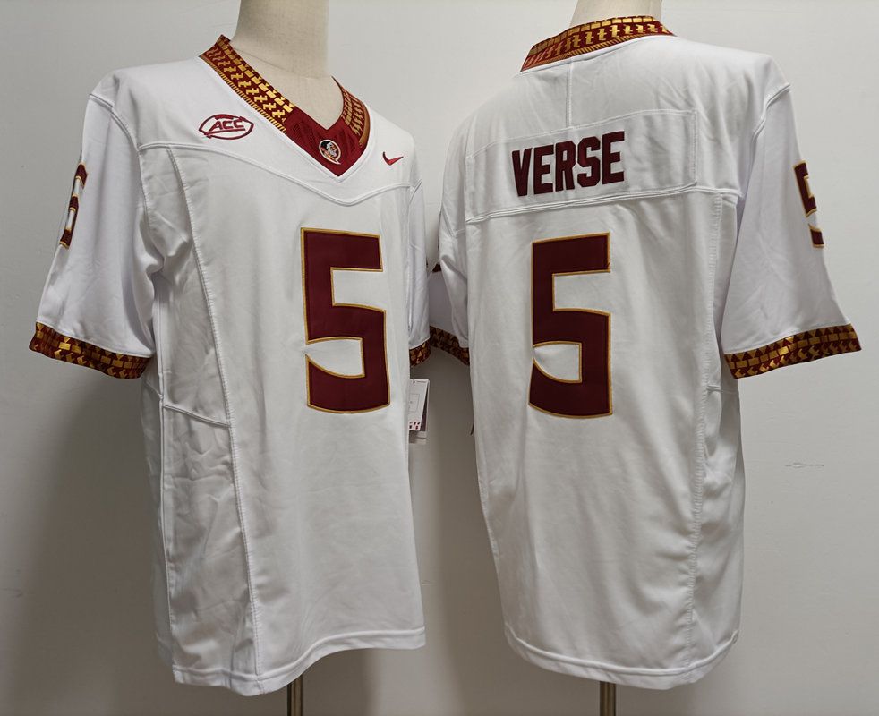 Men Florida State Seminoles FSU #5 Verse White Nike 2025 NCAA Jersey
